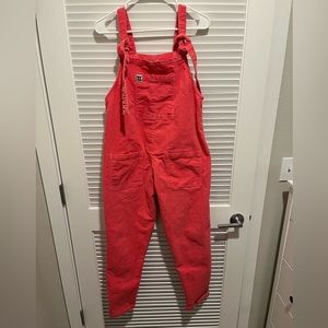 Lucy and Yak Original Cotton Corduroy Dungarees in Pink Punch UK 12R/8R